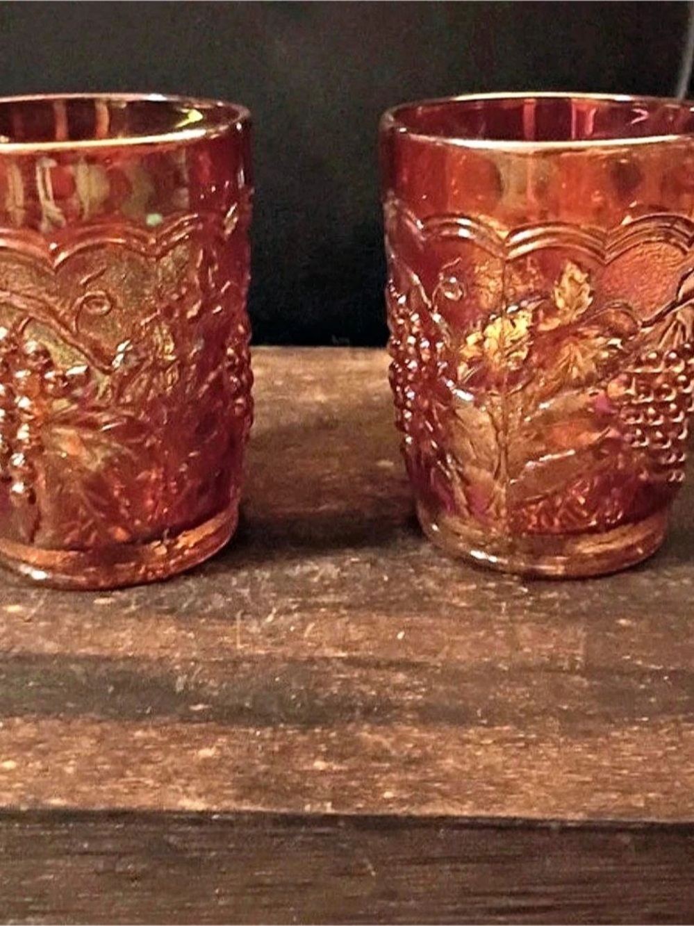 Indiana Glass Harvest Grape Marigold Carnival Glass Juice Tumbler Tumblers Set